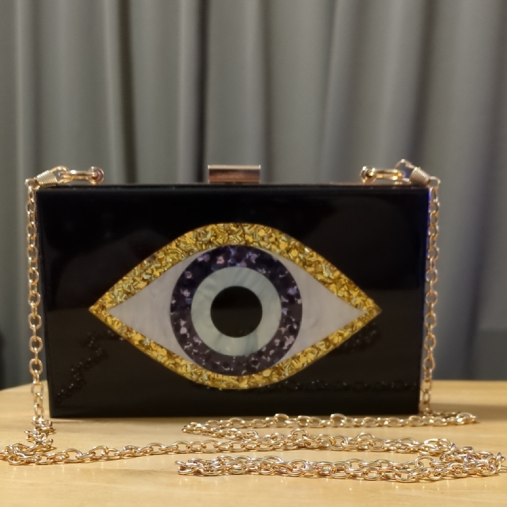 Black Evil Eye Clutch Hard Shell Purse